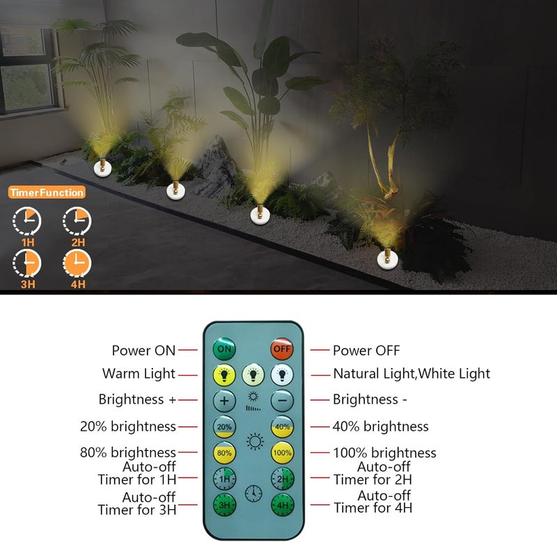 HAMVIDNE Rechargeable LED Spotlight, Indoor Battery Operated Spotlights with Remote, 3 Lighting Modes Up Lights for Plants, Dimmable Timer Picture Lights for Wall Art Painting Tree Spotlight - Image 5